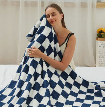 Navy blue checkered kids blanket