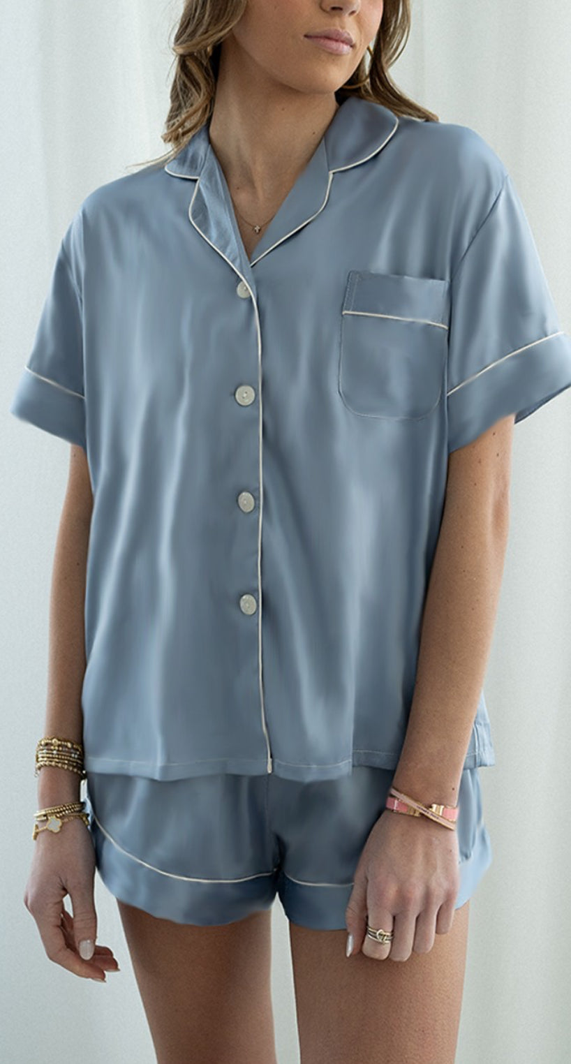 Cozy blue satin pajama set