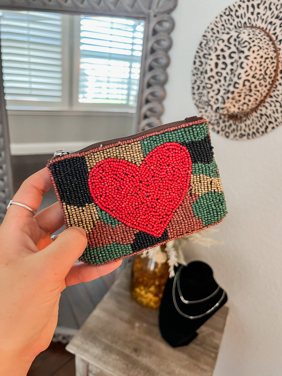 Heart beaded coin pouch